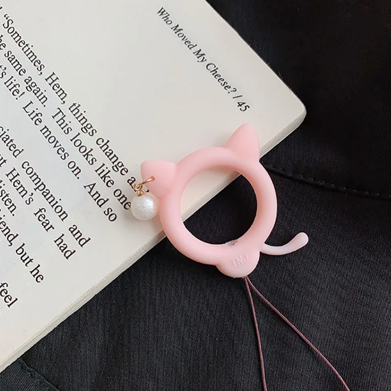Милый мультфильм Кот Patterm силиконовый брелок Lanyards пальчиковые Кольца Аксессуары для мобильных телефонов Airpods чехол для телефона украшение - Цвет: Pink