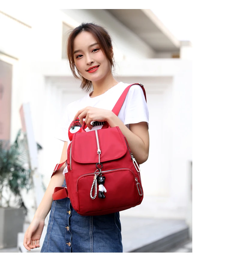 estudantes saco de escola moda cor sólida urso pingente mochila