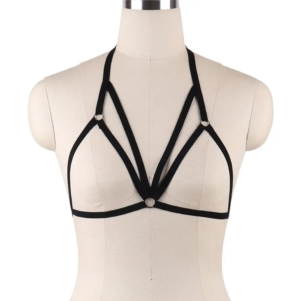 

Sexy Lace Up Bra Elastic Belt Bra Straps Hanging Neck Deep V Breast Exposed Hollow Out For Women Cupless Crop Tops Lingerie
