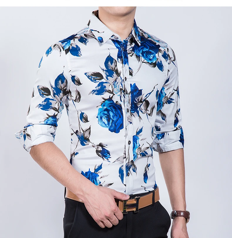 HCXY Демисезонный модные Для мужчин; Повседневная рубашка Для мужчин с длинным рукавом с цветочным принтом рубашки мужской Slim fit плюс Размеры 6XL 7XL