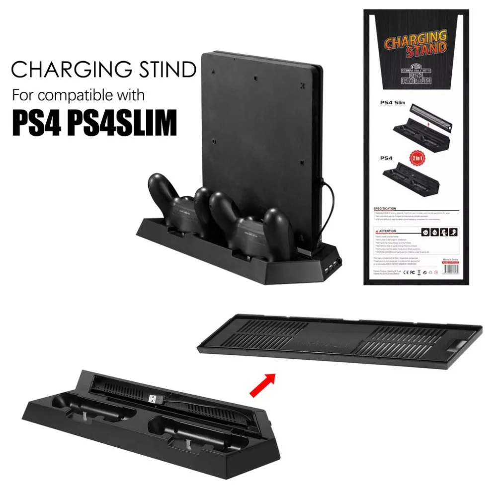 For PS4 Slim Cooling Fan Vertical Stand Dock With Dual Charging Station Game Console Stand for PlayStation 4 Slim Console For PS4 Slim Cooling Fan Vertical Stand Dock With Dual Charging Station Game Console Stand for PlayStation 4 Slim Console