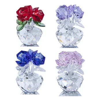 

H&D Crystal 3 Rose Bouquet Flowers Figurines Dreams Ornament Collectible Gift For Xmas Home Decor Wedding Favors with Gift box