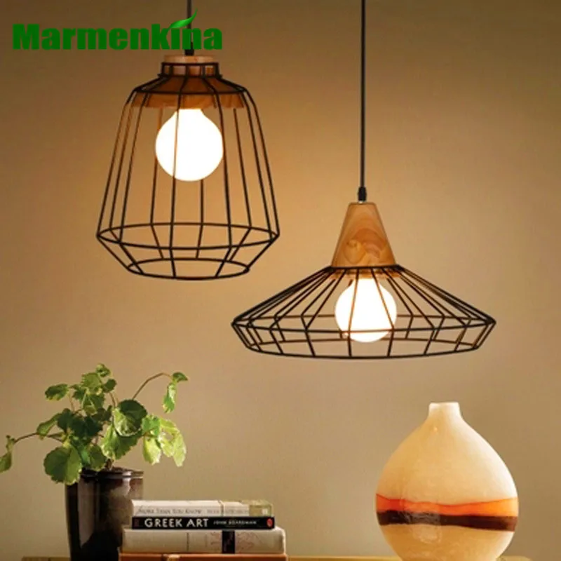 Marmenkina LOFT Modern Minimalist Wood Iron Cage Industrial Pendant lamp Bar Table Cafe Restaurant Indoor E27 110V 220V 230V | Освещение
