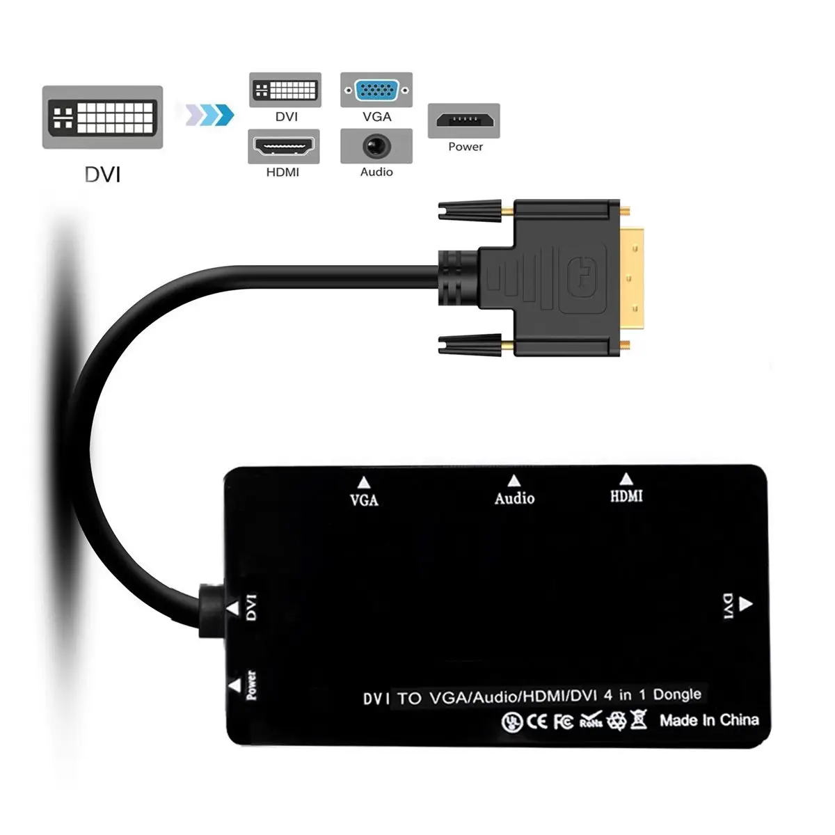 

CYDZ DVI to VGA/Audio/HDMI/DVI 4in1 Dongle Adapter Multiport Splitter Converter For HDTV PC Monitor Projector