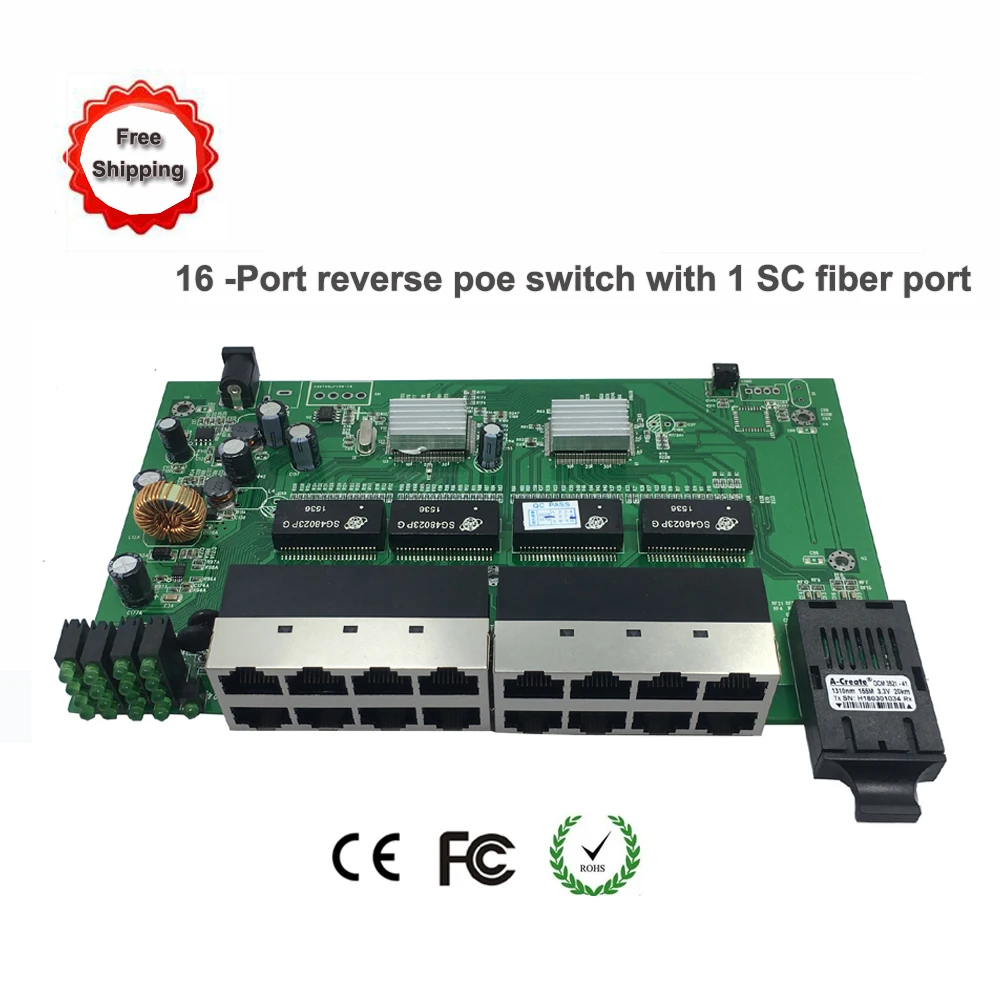 Бесплатная доставка 16 Порты и разъёмы обратное poe Питание ethernet коммутатор с 1 sc