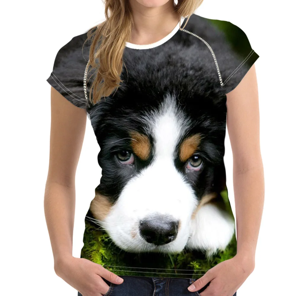 Забавный узор футболки женские Kawaii 3D Бернская горная собака печать женские летние футболки Harajuku Короткие футболки