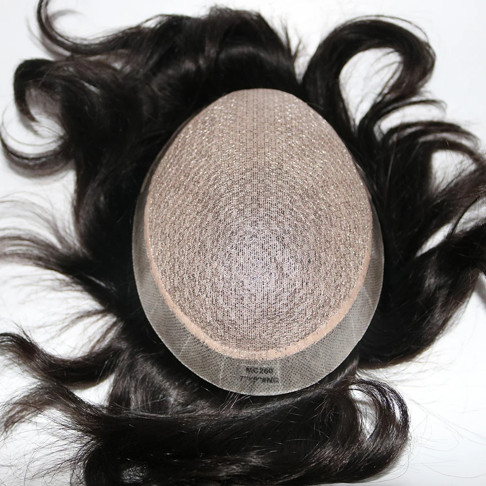 Human hair toupee Silk base with poly Men Natural scalp looking Bleached knots Natural hair replacement