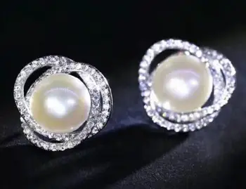 

free shipping>>>>noble jewelry AAA natural white Freshwater 9-10mm FW pearl 925s stud earrings