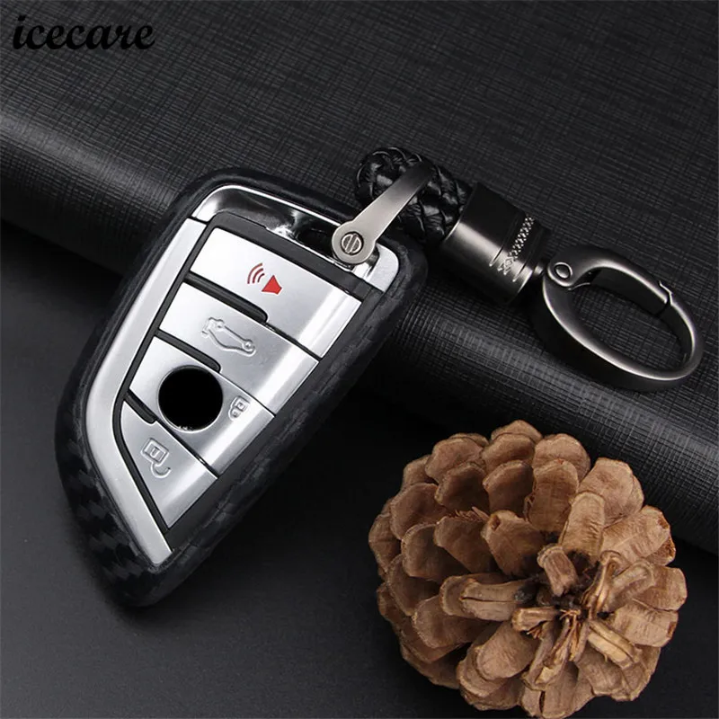 

Icecare Remote Smart Silicone Carbon Fiber Car Key Case Cover For BMW X5 X6 F15 1 2 5 7 Series 218i X1 F48 X3 X4 540 740 For BMW