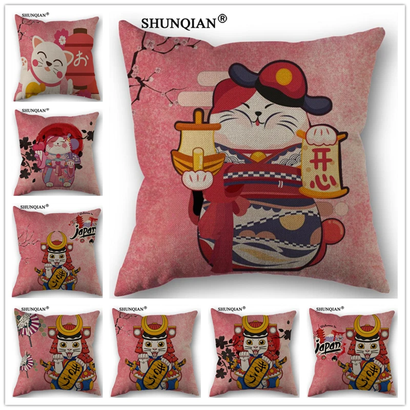 Buy Linen Cotton Japan lucky cat Pillow Cover Custom
