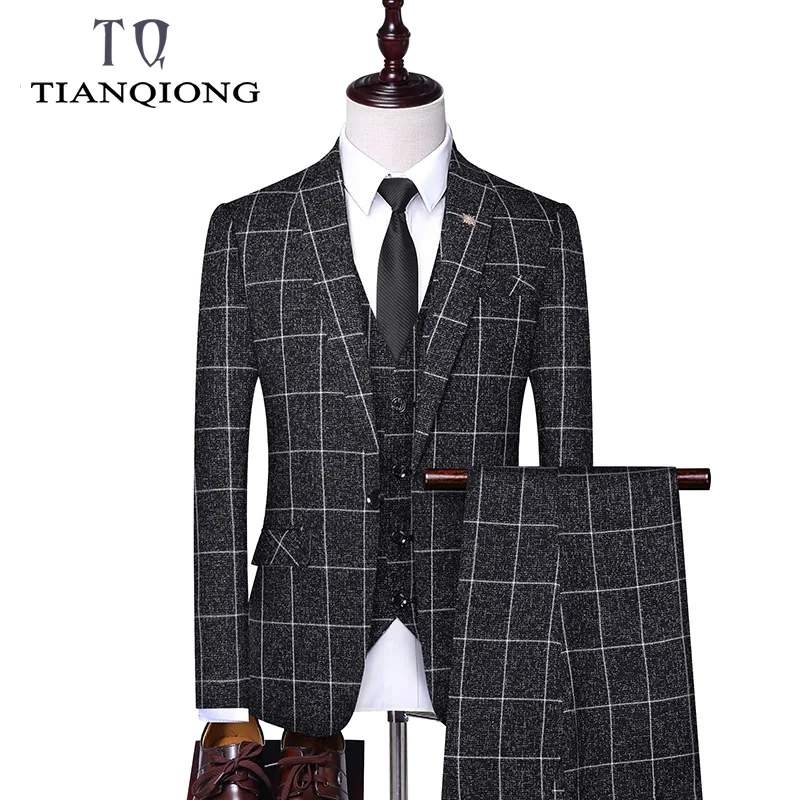 

Blazers + Pants + Vest 3 Pieces Set / 2019 Men's Fashion Business Suits with Pants Plaid Suit Jacket Coat Trousers Waistcoat