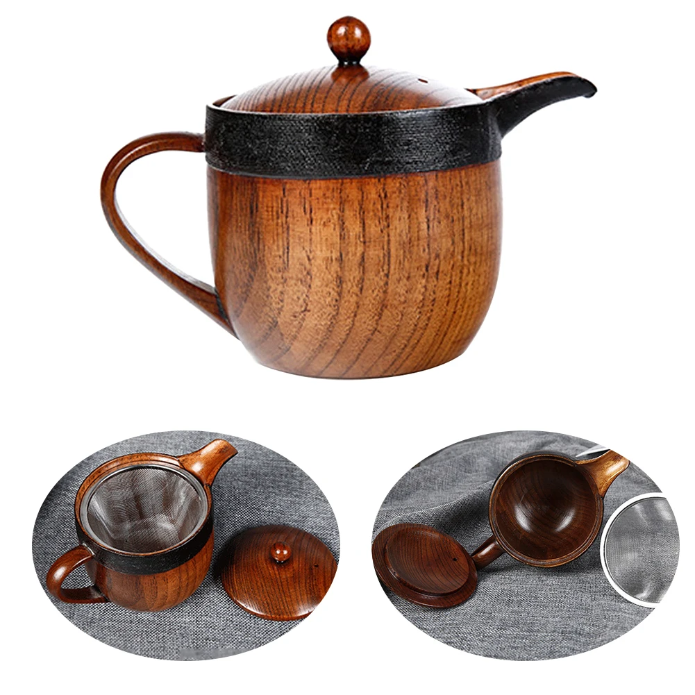 

With Strainer Gift Water Tool Heat Resistant Durable Pointed Mouth Wooden Kettle Tea Pot Smooth Home Kitchen Nature Handle