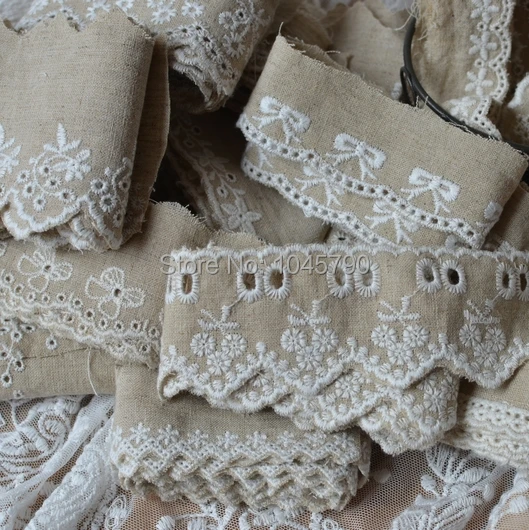 

Free Shipping 5 Meters Linen Lace Embroidered Flower Lace Applique DIY Handmade Sewing Craft
