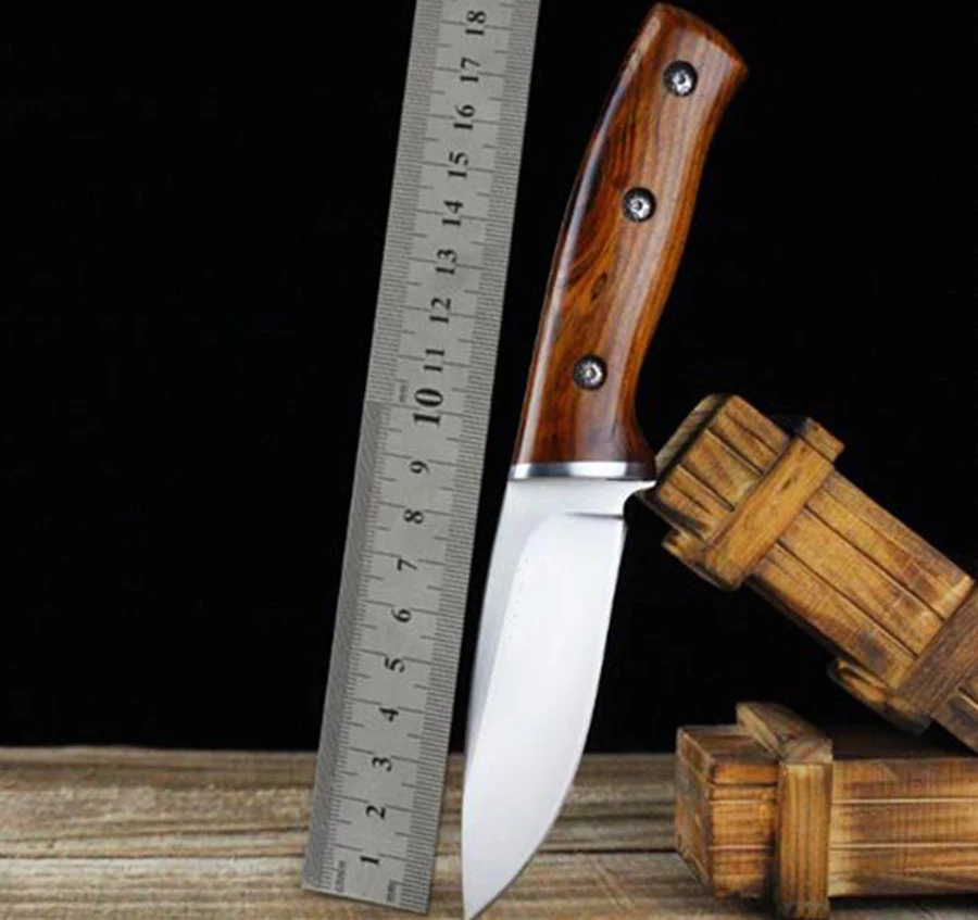 

Fixed Knife 440 Blade Steel+Wood Handle outdoor Camping Tactical Fruit Hunting Knives Utility Survival Tool With Nylon Sheath