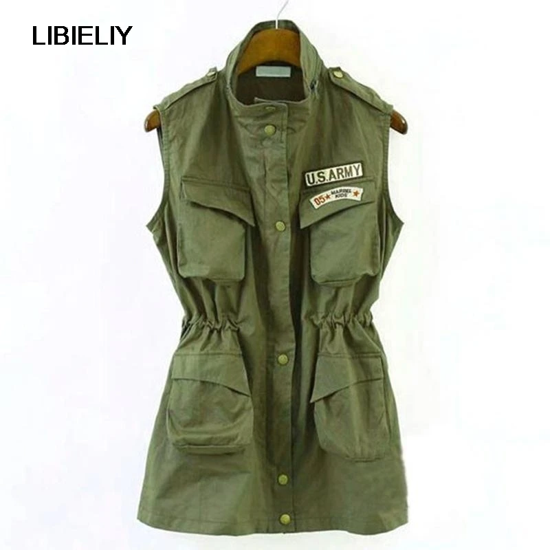 

Factory Price! Casual Lady Military Drawstring Jackets Multi-pocket Waist Elastic Jacket
