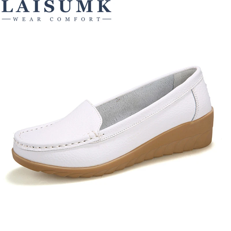 LAISUMK Hot 2018 Genuine Leather Shoes Women Flats Shoe Fashion Casual Slip On Soft Loafers Spring Autumn Female Driving Shoes LAISUMK Hot 2018 Genuine Leather Shoes Women Flats Shoe Fashion Casual Slip On Soft Loafers Spring Autumn Female Driving Shoes