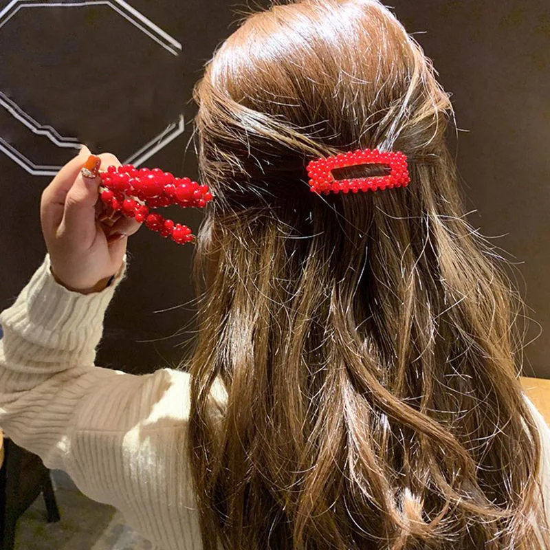 

2019 Fashion Women Girls Red Color Pearl Hair Clip Barrette Stick Hairpin Hair Clip Styling Accessories New Arrival Dropshipping