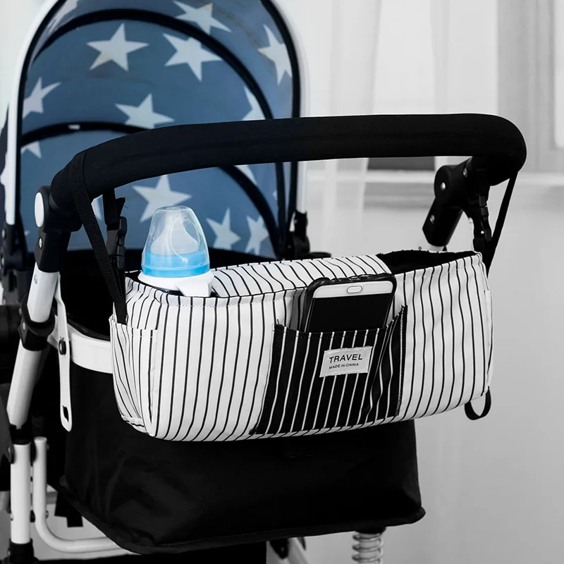 

Stroller Organizer Striped Pram Bag Mom Diaper Bags Cup Holder Bottle Rack Carriage Wheelchairs Buggy Accessories Yoya Yoyo