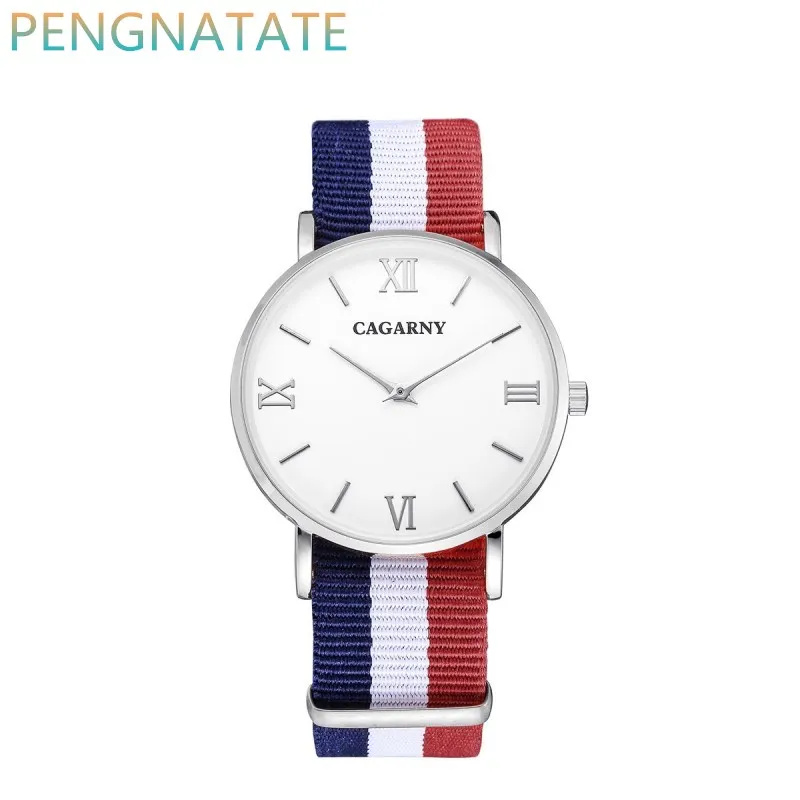 CAGARNY Watches Men Clock Style Quartz Watch men Fashion Wristwatch Ultra Thin Case Nylon Watchband Brand