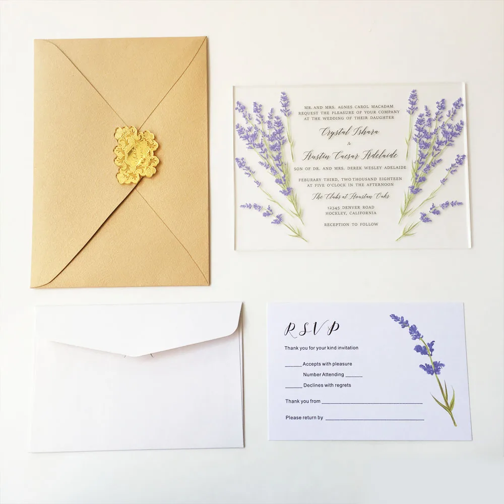  Customized Romantic Water Color Style 5x7inch Frosted Acrylic Wedding Invitation Cards 100 Sets Per - 32848177468