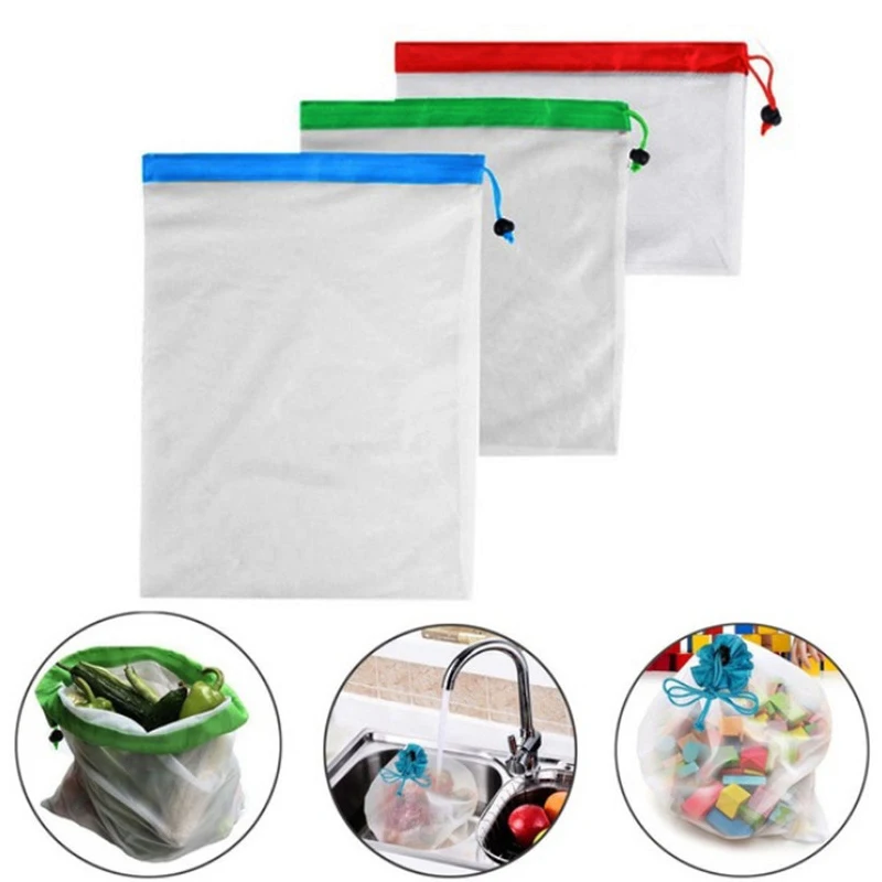 

1 Pcs Reusable Mesh Fruit Vegetable Storage Bag Eco Friendly Washable Grocery Folding Shopping Bag Female Handbag Free Shipping