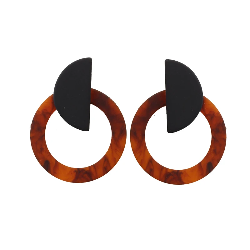 

Geometric Round Brown Acrylic Earrings New Fashion Leopard Earrings Acetate Earrings Personality Atmosphere Exaggerated Edition