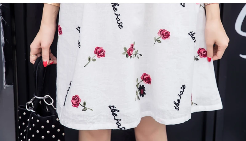 Cotton Pregnant Women Breastfeeding Clothes Summer Embroidery Nursing Dress High Waist Short Sleeve White Maternity Dresses (3)