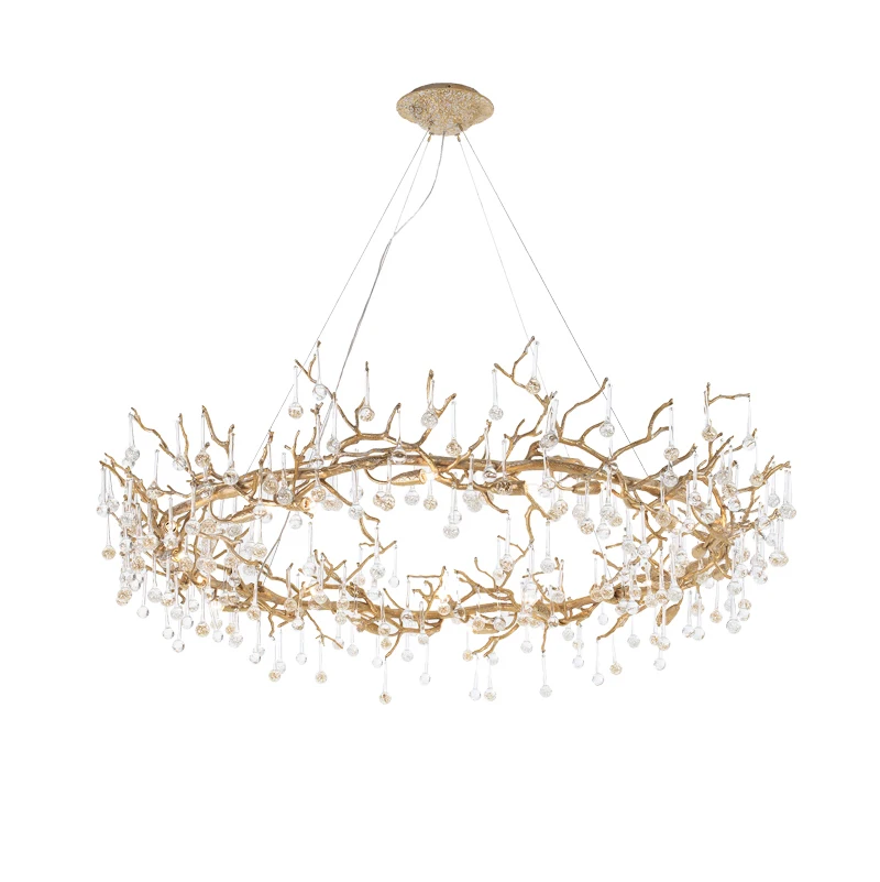

Phube Lighting Copper Branches Crystal Chandeliers Light Water Drops Chandelier Light Salon Dinning Room Chandeliers Light