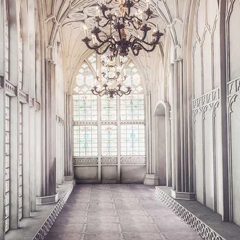 

Palace Gallery Wedding Photography Backdrops Printed Hollow Window Vintage Chandeliers Indoor Party Photo Booth Background