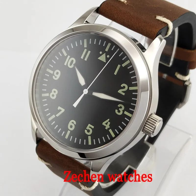 

42mm Corgeut SS. Case Sapphire Black Dial 21 jewels Miyota Automatic Watch hite dial blue mark mens watch