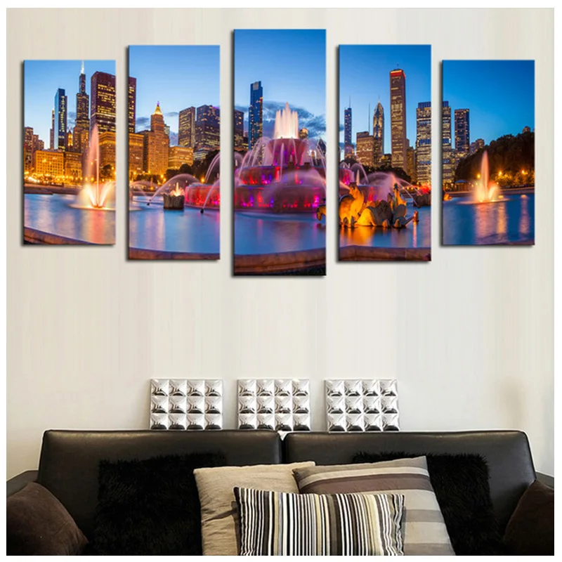 

5pcs/set Diy diamond painting Cross Stitch full Diamond Embroidery mosaic beaded picture patterns Chicago Nightscape ZP-945