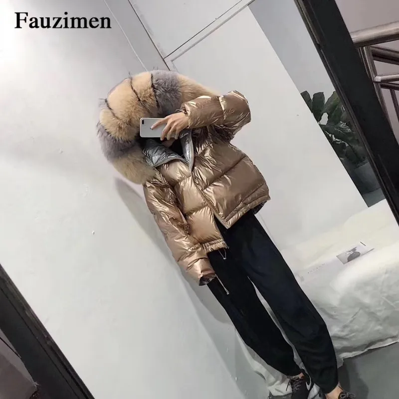 Женское зимнее пальто с капюшоном из лисьего меха Двухсторонний пуховик