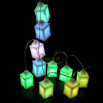 

HAOCHU 165cm EID Mubarak Party Supplies Rainbow Colorful Lighting Green Pink Led String Lights Lantern Box Lamps Ramadan Decor