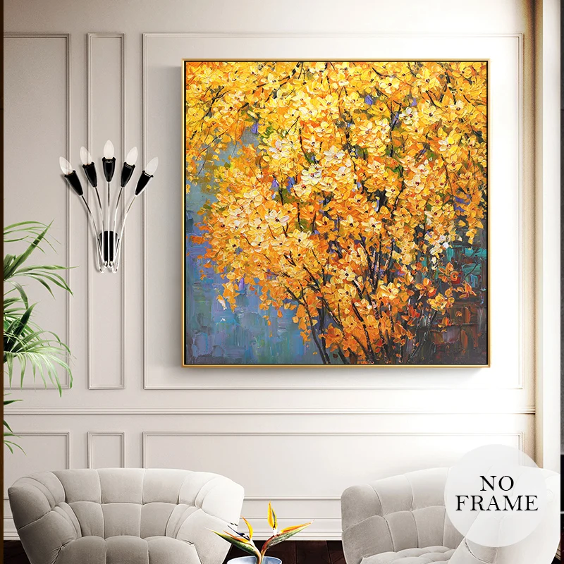 

Abstract Flowers Square yellow Golden Landscape Canvas Painting Posters And Prints Home Decor Wall Art Pictures For Living Room