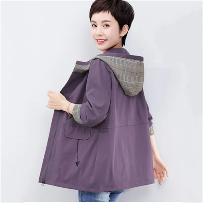 

Middle-aged mother Spring Autumn Jacket hooded 2019 New Casual Women's Windbreaker Plus Size Women Coats X507