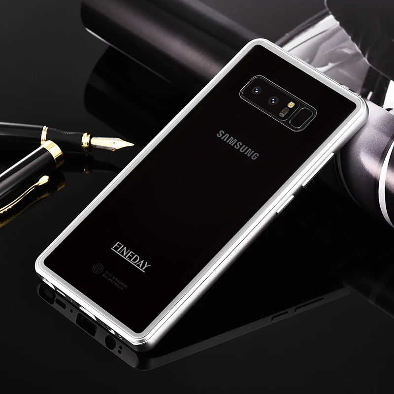 iMatch Aviation Aluminum Alloy Metal Bumper Tempered Glass Back Cover Case for Samsung Galaxy Note 8