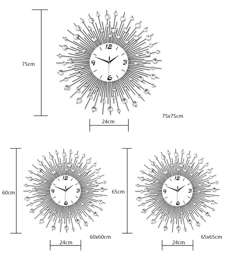 3D большие настенные часы современный дизайн домашний декор настенные часы гостиная 64 шт бриллианты декоративные кованые бесшумные часы 60-75 см