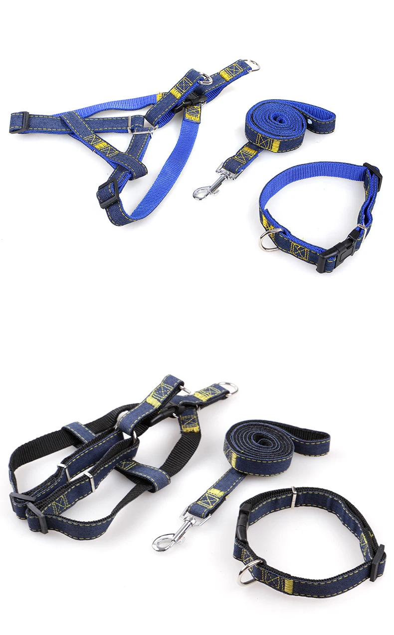 Pet Harness Jean Collar Chest Strap Rope Set Outdoor Sports Safety Lead Leash For Small Large Dogs Cat S M L XL Cloth Dog Chains (10)