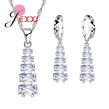 Индивидуальное геометрическое длинное ожерелье в форме треугольника 925 пробы серебряного кубического циркония с кисточкой Свадебные обручальные ювелирные наборы