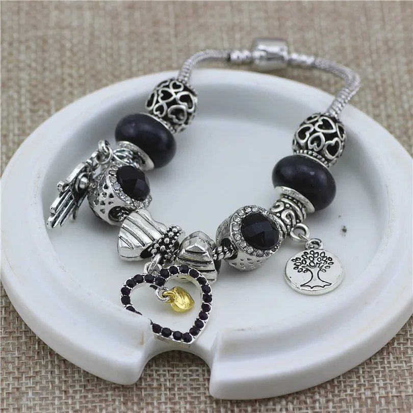 DGW Европейский 15 Стиль аутентичный тибетский серебряный синий кристалл браслет для женщин DIY бусины ювелирные изделия Рождественский подарок