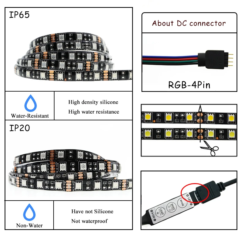 Двойной выход IP20/IP65 водонепроницаемая светодиодная лента с батареей 5050 RGB Черный PCB освещение 4* AA батарея работает с 2 шт. RGB контроллер