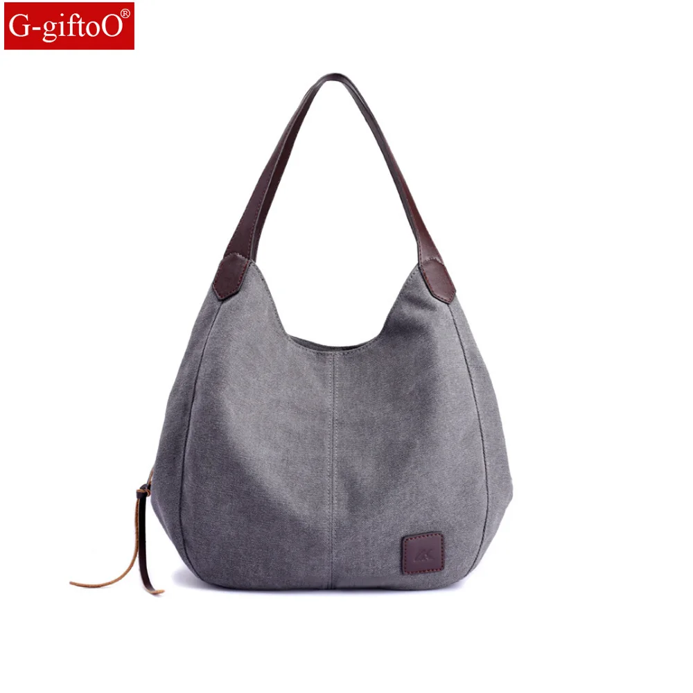 

Women's Canvas Handbags High Quality Female Hobos Single Shoulder Bags Vintage Solid Multi-pocket Ladies Totes Bolsas