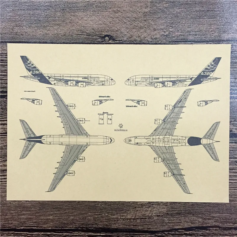 

Top fashion FJ-251 "A380 airliner" vintage kraft paper wall art sticker poster vintage pictures for house cafe bar 42x30 cm