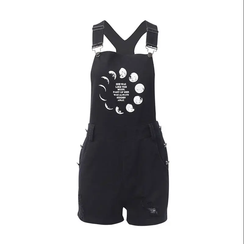 

Summer Gothic Hip Hop Black Punk Sexy Romper Women Clothes Casual Slim Thin Letter Button Print Female Goth Fashion Jumpsuits