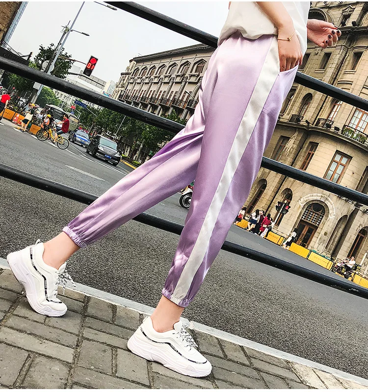 Arfreeker Harajuku Хип Хоп карго блестящие штаны для женщин уличный стиль Pantalon Femme Высокая талия Jogger Sweatpant розовый фиолетовый брюки