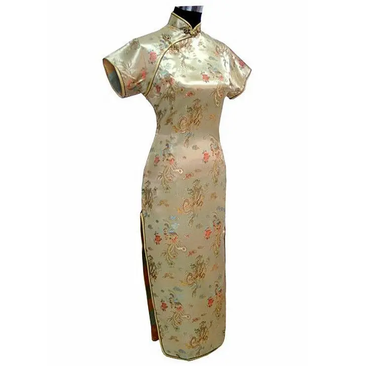 Black Womens Satin Long Cheongsam Qipao Traditional Chinese Dress S M L XL XXL XXXL 4XL 5XL 6XL Mujeres Vestido J3095