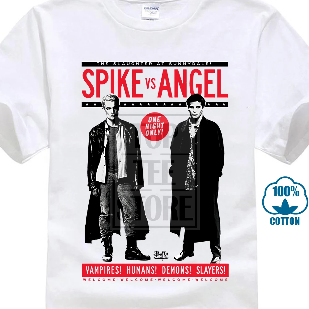 

Funny T Shirts For Men Buffy The Vampire Slayer Spike Vs Angel 2018 Hot Summer Funny Cool Fashion Printed Hipster Tops T Shirt