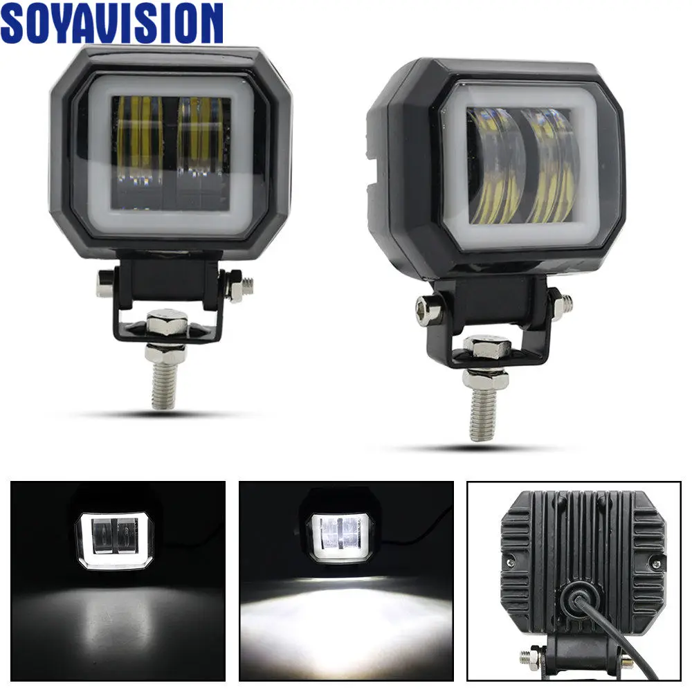 

2PCS 3Inch 12V 24V 6500K 40W Waterproof Square LED Halo White Angel Eyes Light Bar Offroad 4WD Truck SUV Car Boat led Work Light