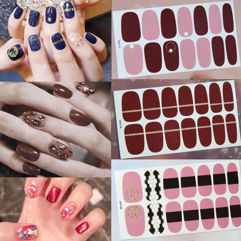 

Pre-designed 3D Nail Art Sticker Self-adhesive Nail Tips Mix Color Polish Wraps Solider Full Nails Plain DIY Custom