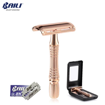 

BAILI Upgrade Gold Wet Shaving Safety Blade Razor Shaver Handle Barber Manual Beard Hair Care with 6 Blades 1 Travel Case BD178